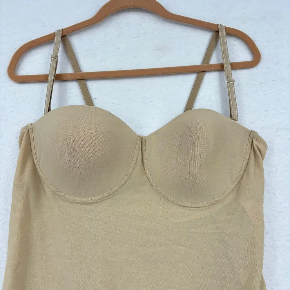 Shape Fx Slip with Built In Underwire Bra Size 38C Beige Shapewear Lace Hem